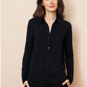 Majestic Filatures Soft Touch Semi Relaxed Button Down Long Sleeve in Noir 3